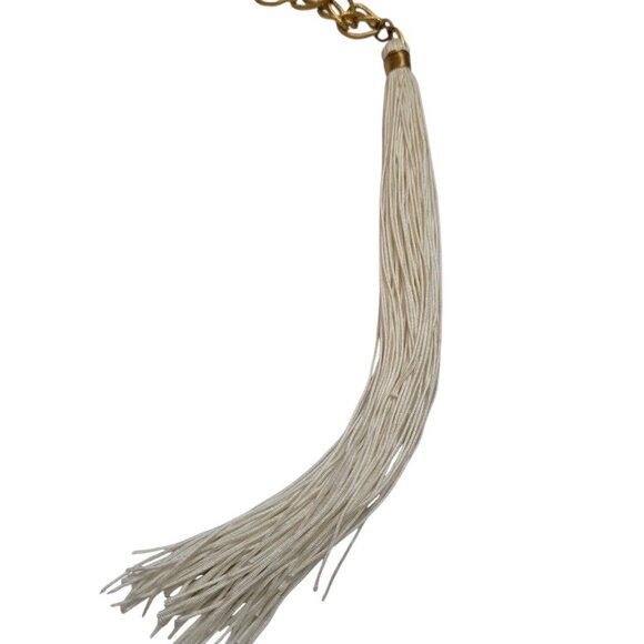 Vintage Signed Bee Charming NOS White Silk Cord Huge Tassel Link Chain Necklace - Picture 2 of 4